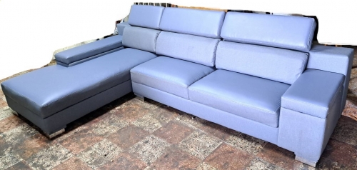 透氣皮．藍色．L型沙發 (右貴妃)