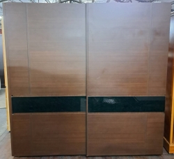 胡桃色．滑門式．七尺衣櫃(214公分)