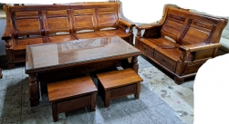 實木．櫸木桌椅七件組．７人座 (座高36公分)