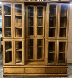 半實木．滑門式．6x7尺．雙層書櫃．收納櫃