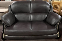 半牛皮．深咖啡．雙人沙發
